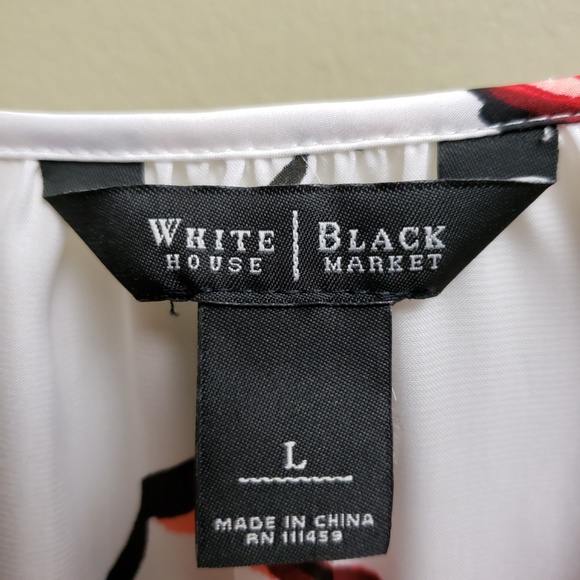 White House Black Market Floral Blouse - Red, Black, White - Picture 7 of 7